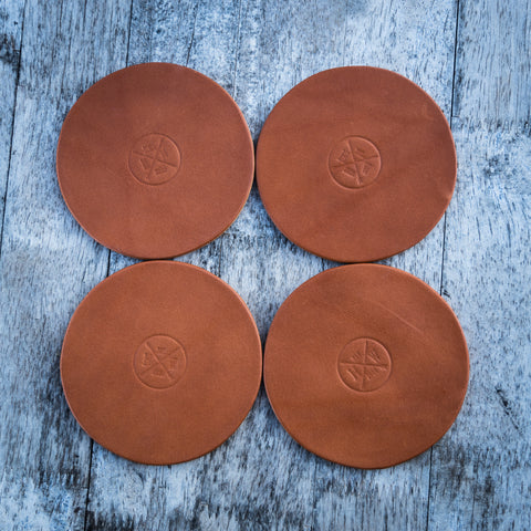 Round Leather Coasters - Brown